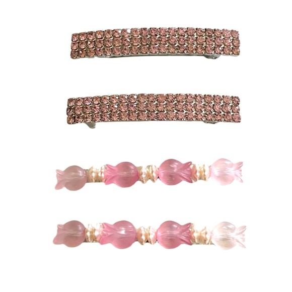 Four *Think Pink*  Sparkling Crystal & Floral Barrettes - Picture 2 of 7
